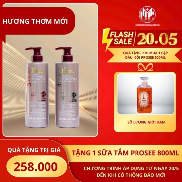 Tặng ngay 1 sữa tắm 800ml khi mua 1 cặp dầu gội Prosee Tím 500ml - Dành cho tóc dầu bết dính chống rụng