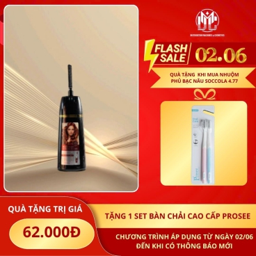 Tặng ngay 1 set bàn chải đánh răng cao cấp Prosee khi mua Nhuộm phủ bạc màu Nâu Socola 4.77 - 300ml